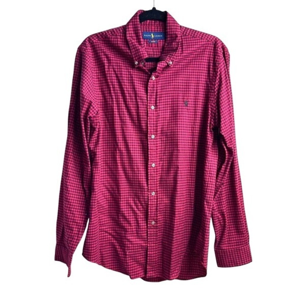 Ralph Lauren Mens Red Black Gingham Button Down Shirt Long Sleeve Sz M Slim Fit